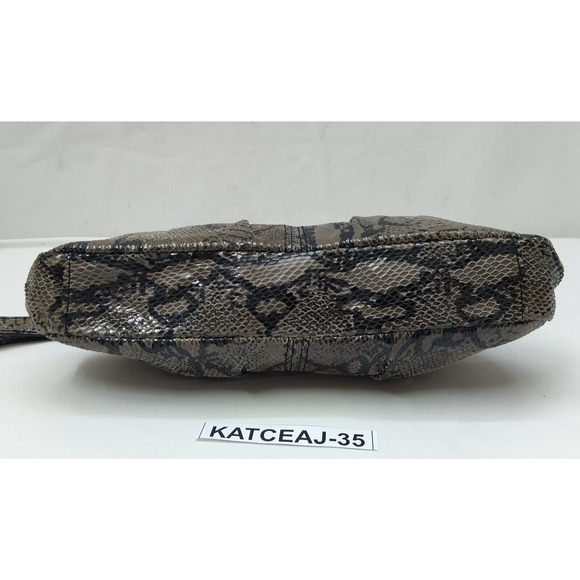 Kenneth Cole Reaction Gray Leather Snakeskin Embossed Kisslock Framed Clutch - Picture 5 of 12